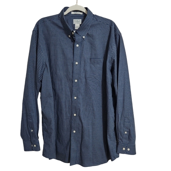L.L.Bean Blue Checked Shirt Mens Long Sleeve, sz XL - Picture 1 of 6
